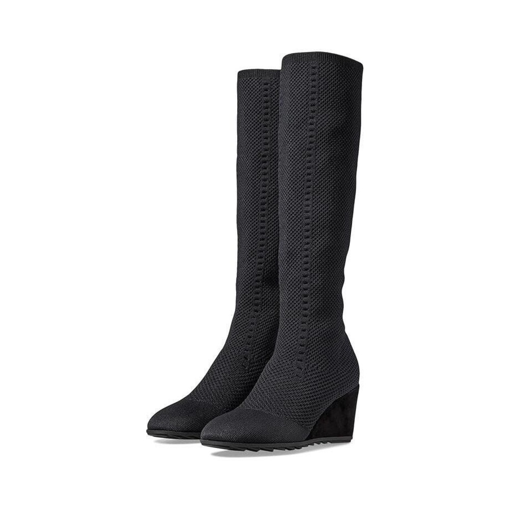 Eileen Fisher Boots Womens Size 6.5 Black Knit Knee High Wedge Sock Tall
